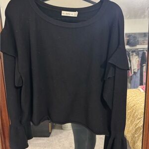 Zara Black Flutter Sleeve Ruffled Sweater